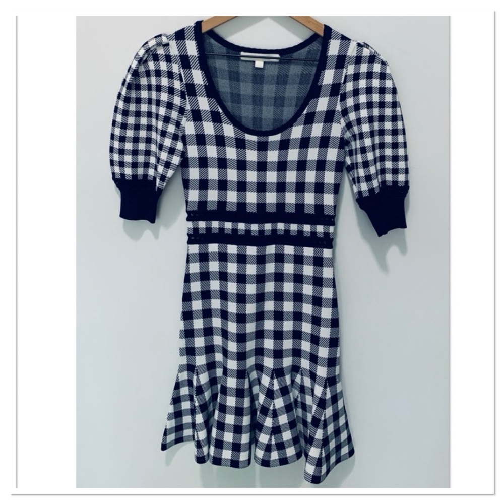 Jonathan Simkhai Gingham Knit Mini Dress Blue White Size Small